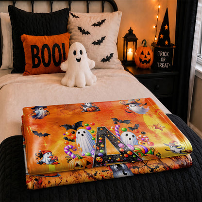 Personalized Halloween Blanket for Kids, Ghost Pumpkin Name Blanket, Fleece & Sherpa Blanket