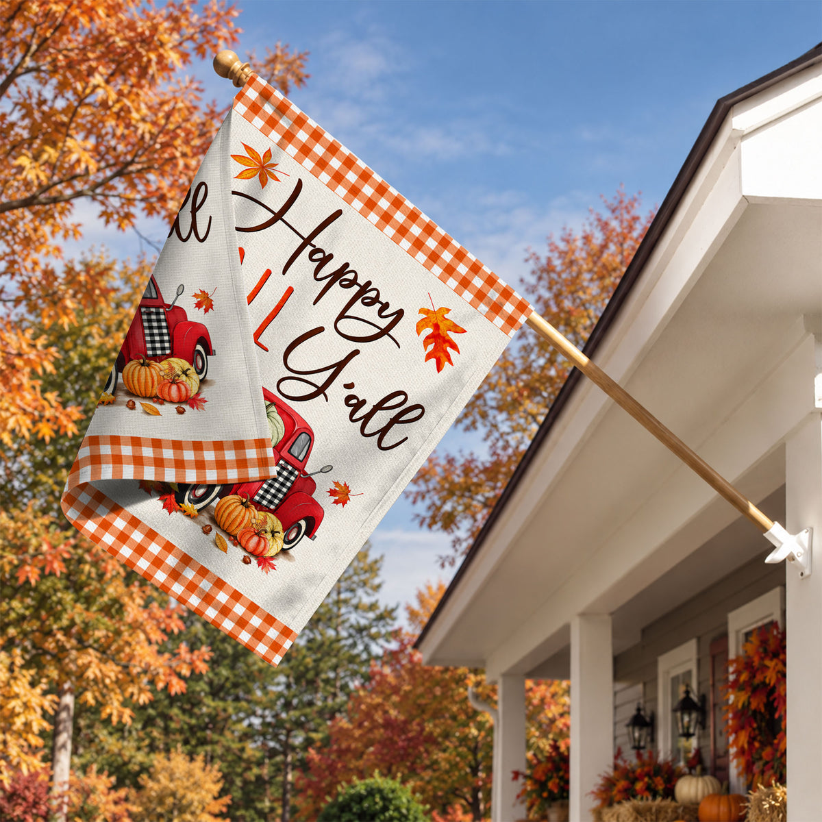 Hello Fall Garden Flag, Welcome Truck Happy Fall Ya'll Floral Pumpkin Outdoor Decor Gift For Family