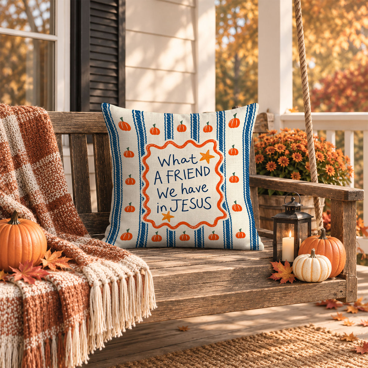Christian Fall Throw Pillow, Jesus Faith Pumpkin Decorative Cushion, Thanksgiving Home Decor Family Gift