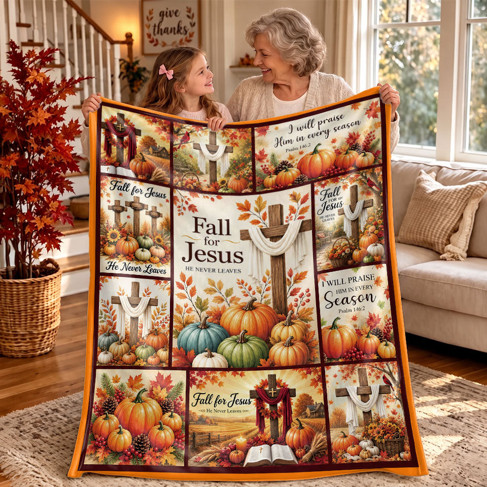 Thanksgiving Jesus Christian Fall Tree Blanket, Religious Fleece & Sherpa Throw, Faith Gift for Adults, Friends