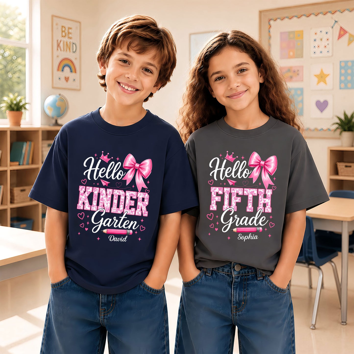 Personalized Hello School Shirt for Kids – Custom Name & Grade Back to School Tee for Pre-K to 8th Grade Students
