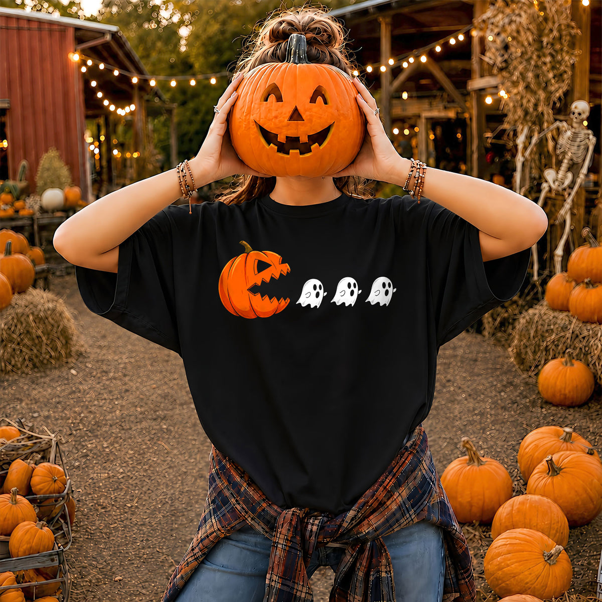 Pumpkin Ghost Graphic Halloween Sweatshirt, Spooky Season Jack O Lantern Shirt, Funny Halloween Gift