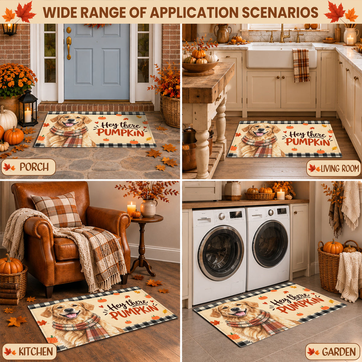 Custom Photo Watercolor Pet With Autumn Accessories Hey There Pumpkin - Personalized Doormat