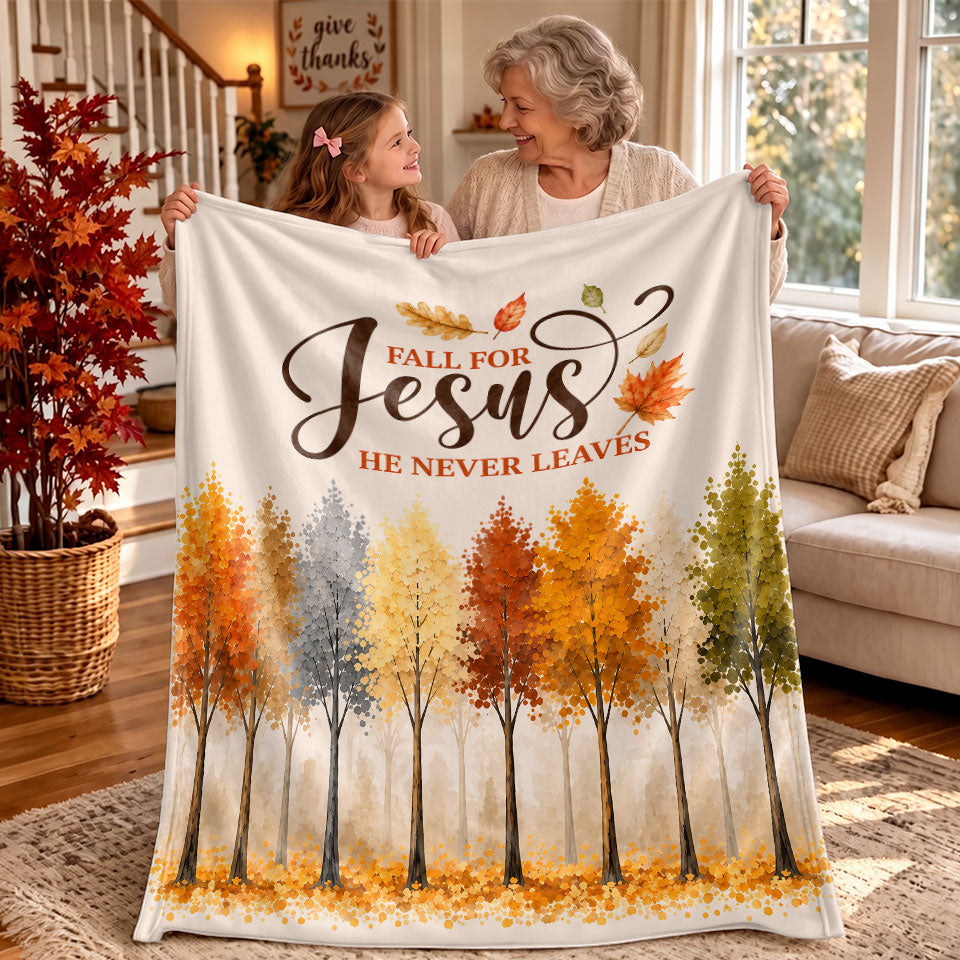 Thanksgiving Jesus Christian Fall Tree Blanket, Religious Fleece & Sherpa Throw, Faith Gift for Adults, Friends