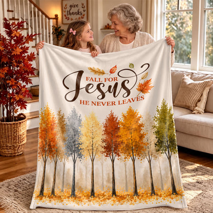 Thanksgiving Jesus Christian Fall Tree Blanket, Religious Fleece & Sherpa Throw, Faith Gift for Adults, Friends