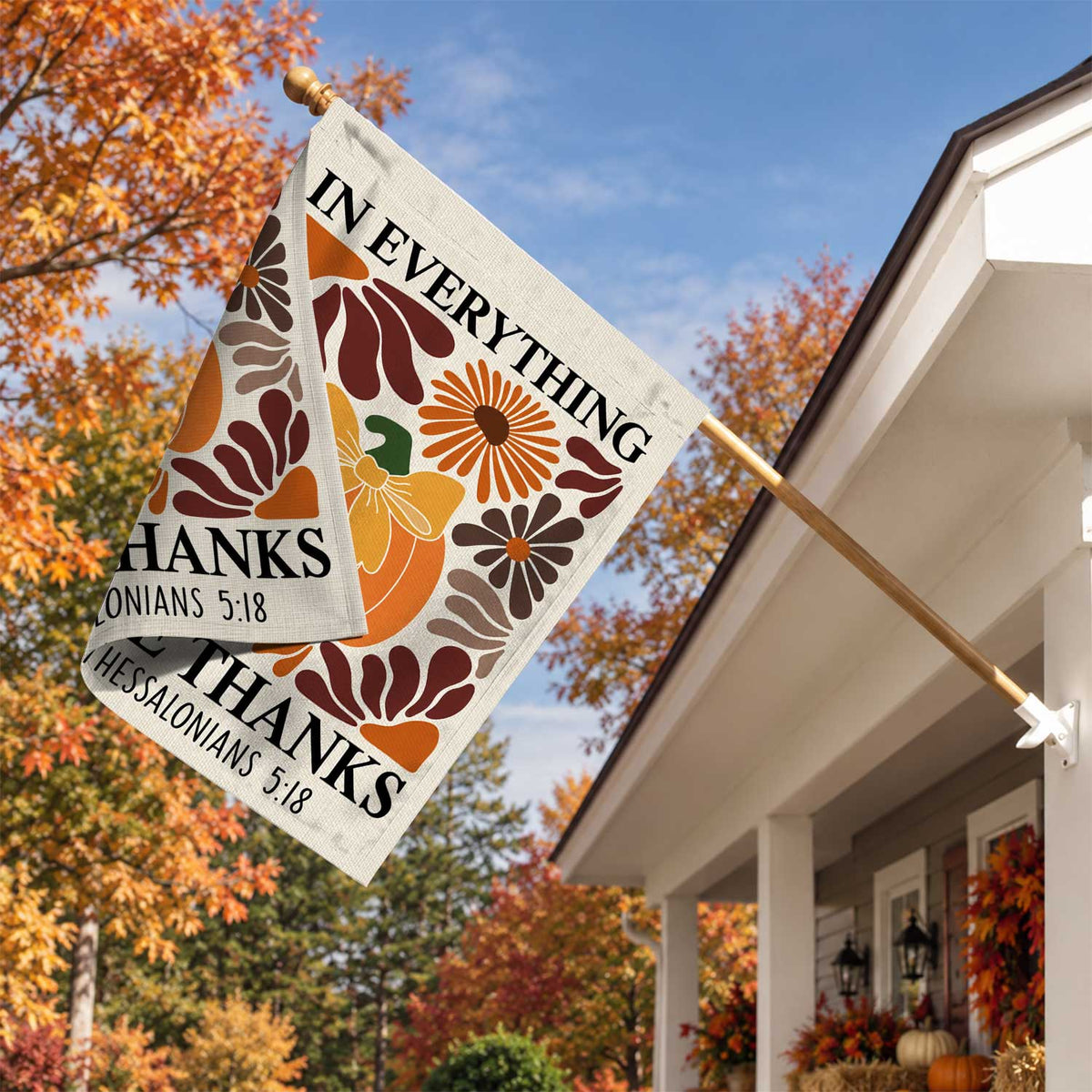 Give Thanks Fall Garden Flag, Rustic Cross Pumpkin Thanksgiving Yard Flag, Autumn Outdoor Decor
