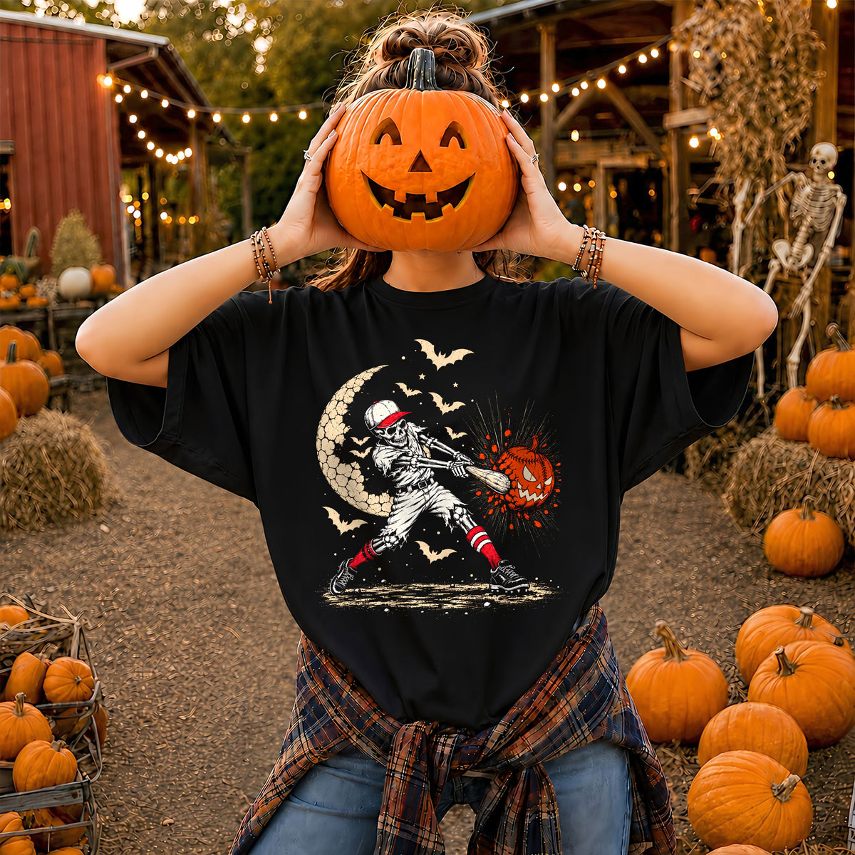 Baseball Skeleton Graphic Halloween Sweatshirt, Spooky Baseball Player Shirt, Funny Halloween Gift