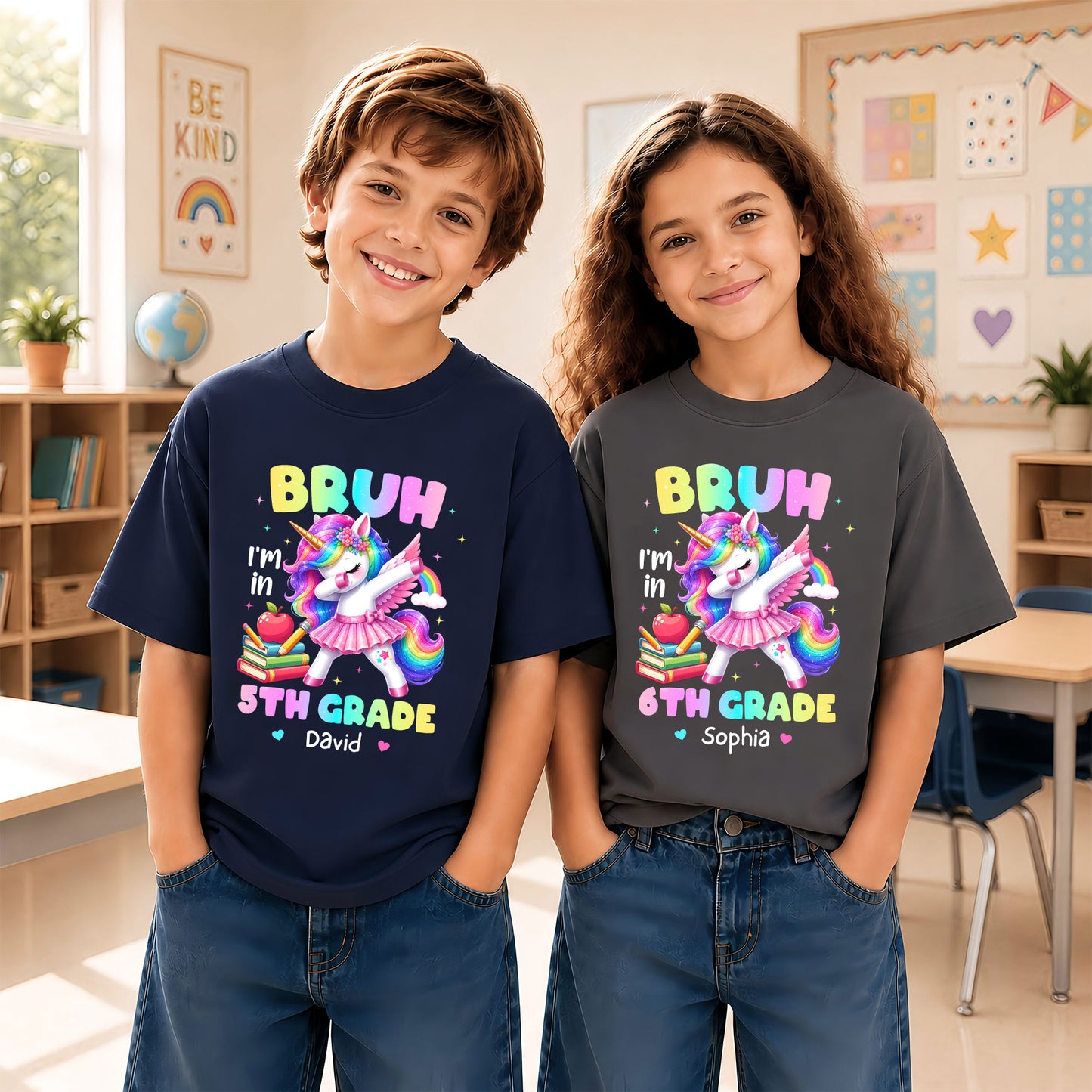 Personalized Unicorn Back to School Shirt, Custom Name Bruh I'm In Grade Student Tee, Pre-K to 8th Grade First Day T-Shirt