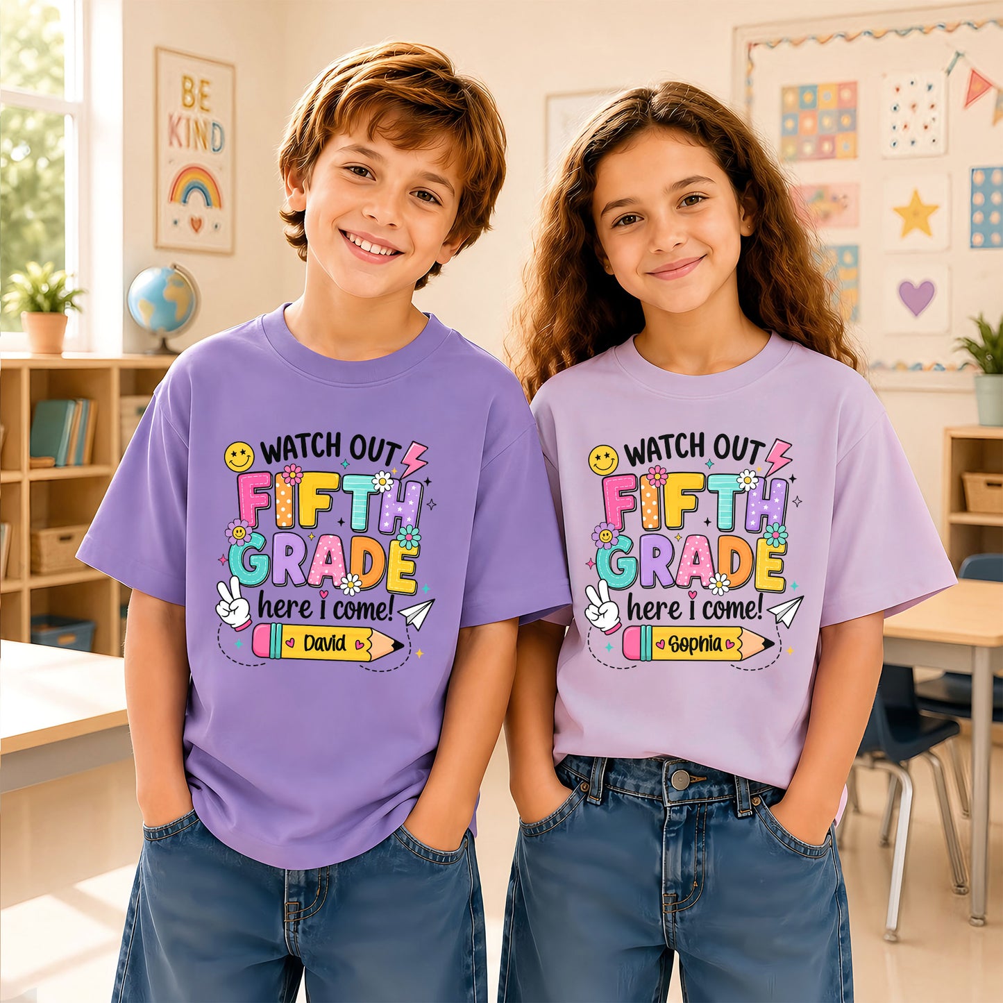 Personalized Watch Out Back to School Shirt – Custom Name & Grade Colorful Tee for Pre-K to 8th Grade Students