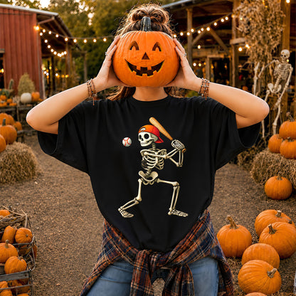 Baseball Skeleton Graphic Halloween Sweatshirt, Spooky Baseball Player Shirt, Funny Halloween Gift
