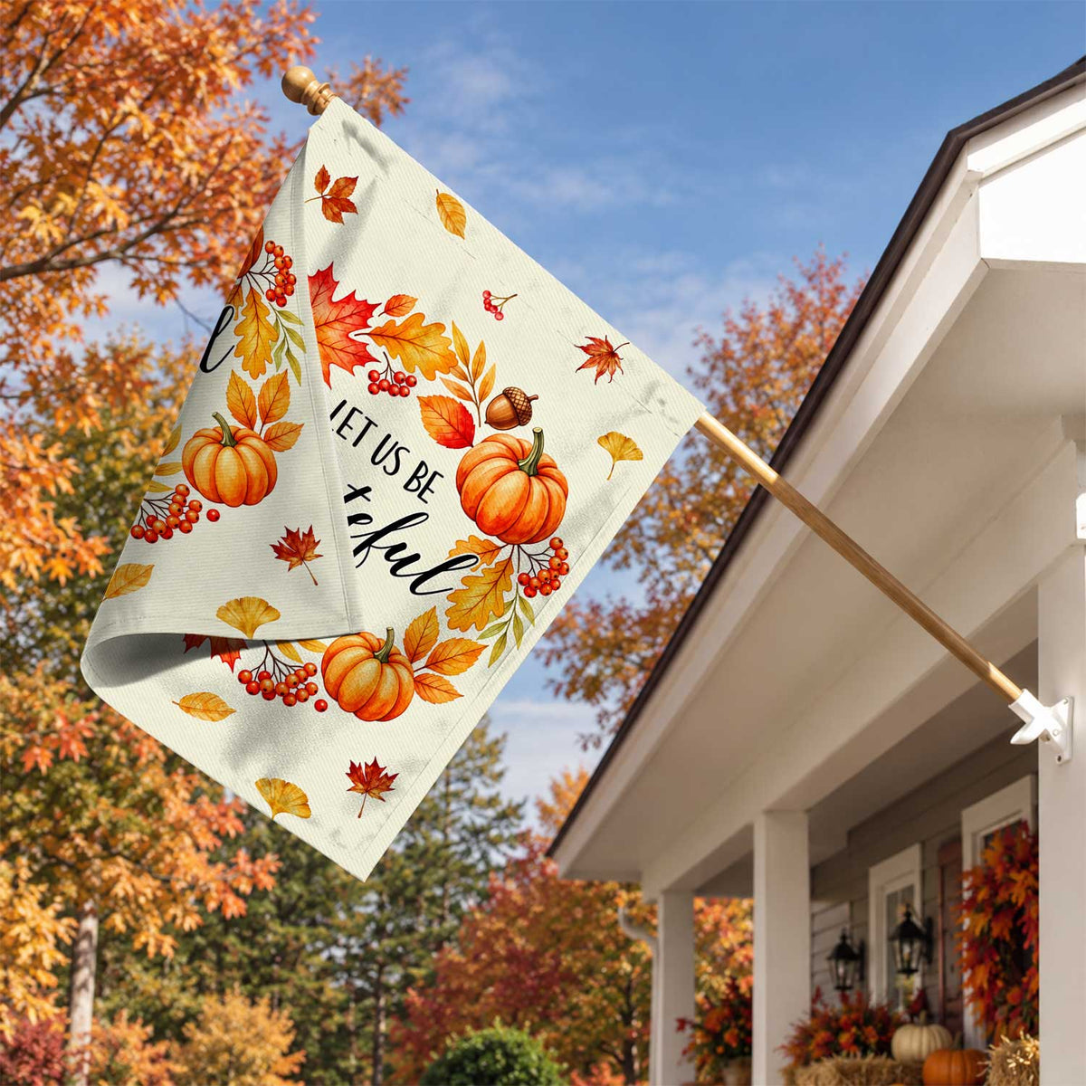 Give Thanks Fall Garden Flag, Rustic Cross Pumpkin Thanksgiving Yard Flag, Autumn Outdoor Decor