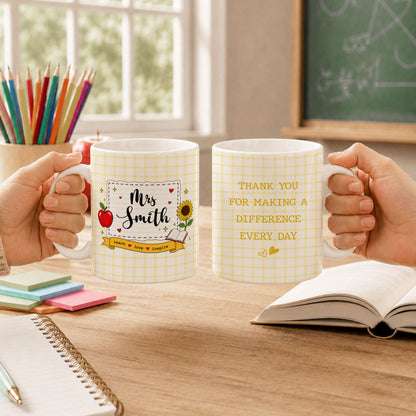 Personalized Teach Love Inspire Teacher Mug with Custom Name, Teacher Appreciation Coffee Mug, Thank You Teacher Gift, Back to School Gift