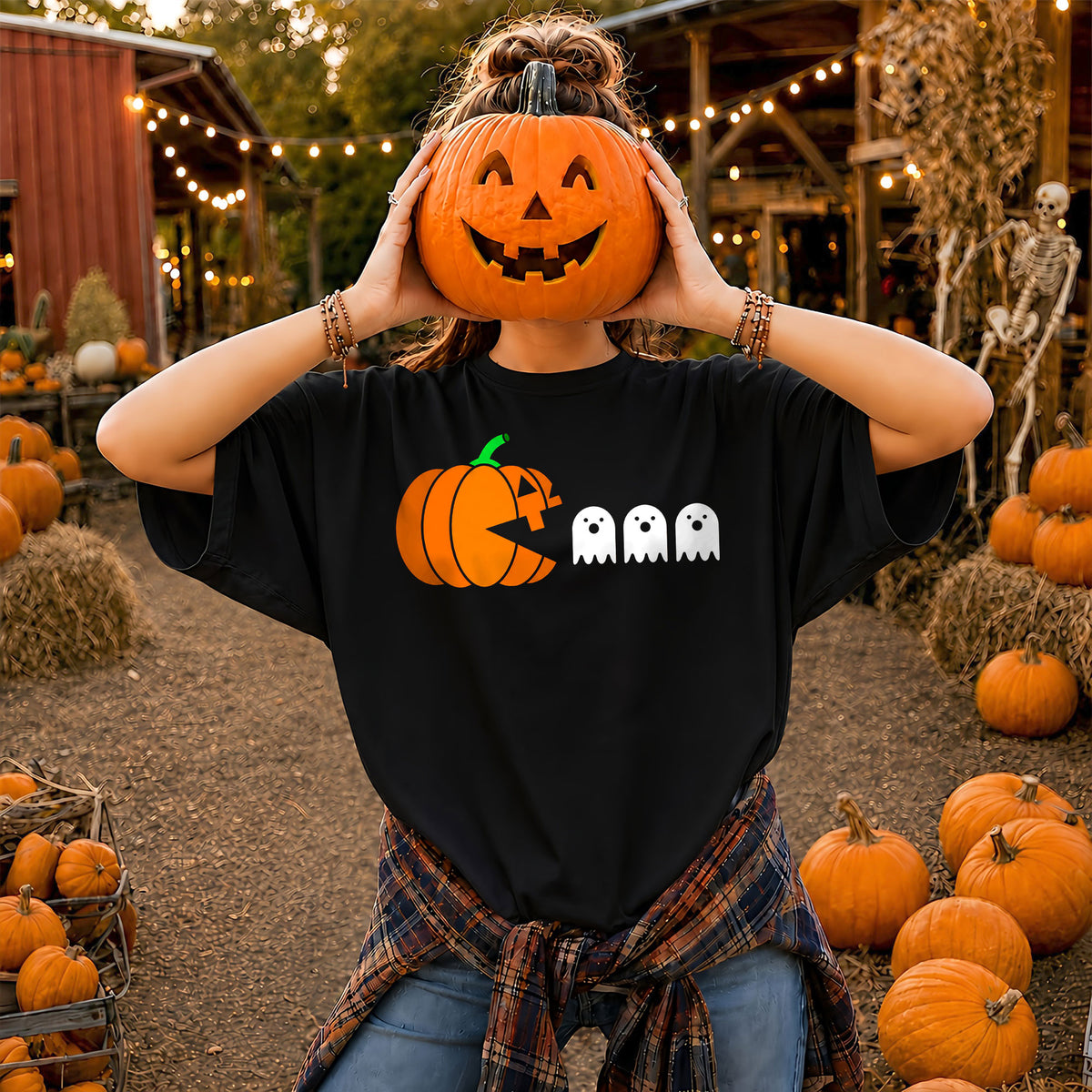 Pumpkin Ghost Graphic Halloween Sweatshirt, Spooky Season Jack O Lantern Shirt, Funny Halloween Gift