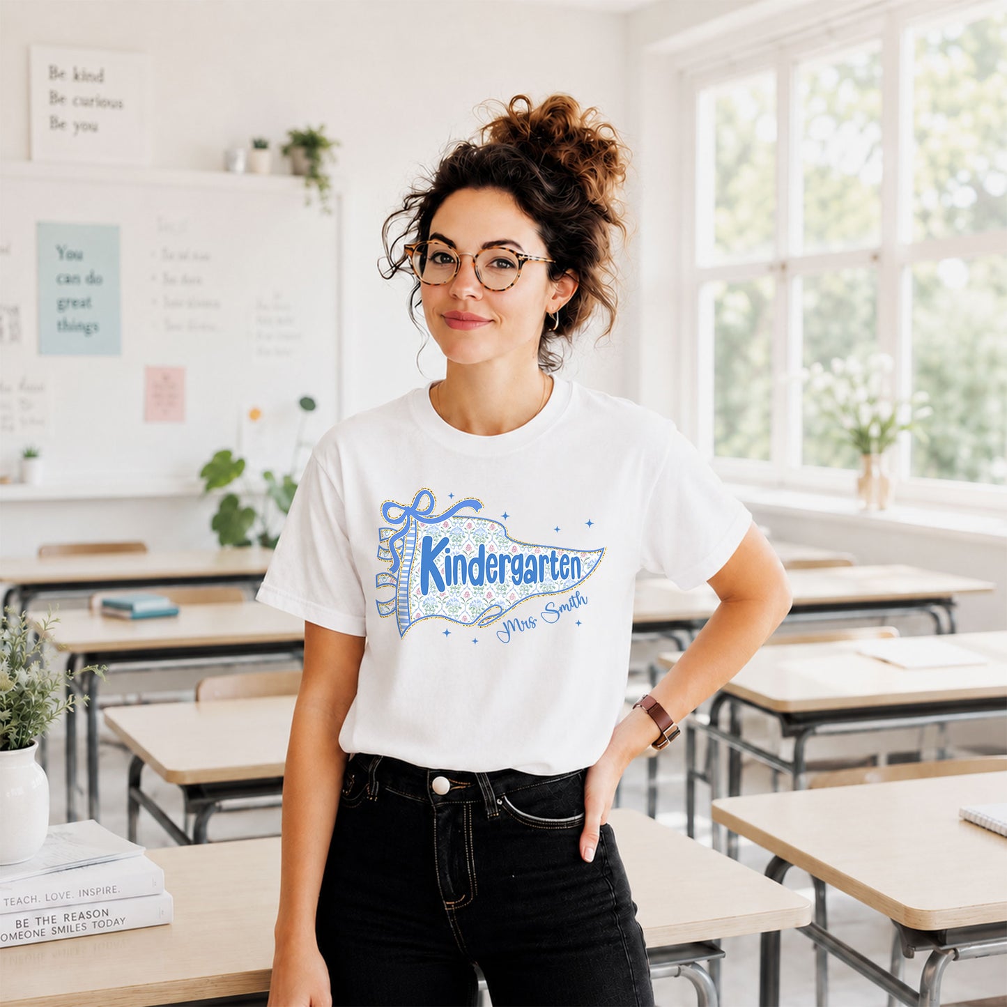 Personalized Back to School Shirt – Custom Name & Grade Preppy Striped Pennant Flag Color Tee for Teachers & Students, Pre-K to 8th Grade Outfit