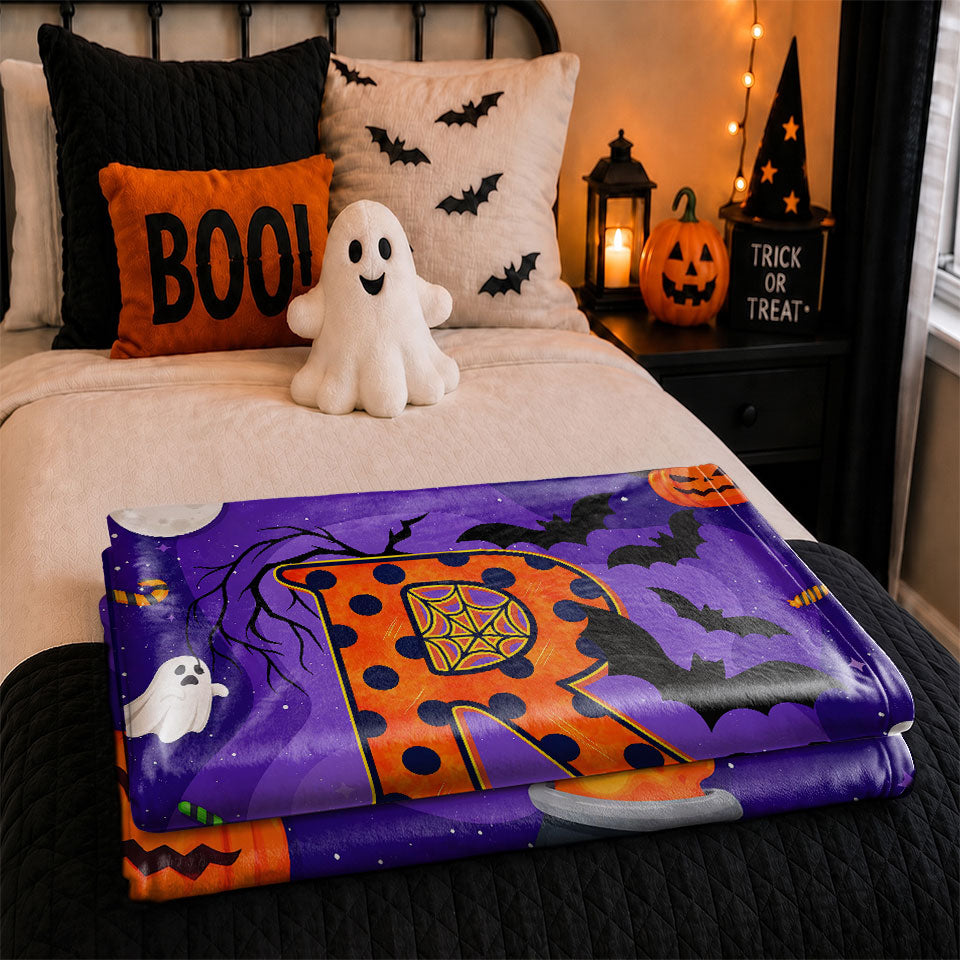 Personalized Halloween Blanket for Kids, Ghost Pumpkin Name Blanket, Fleece & Sherpa Blanket