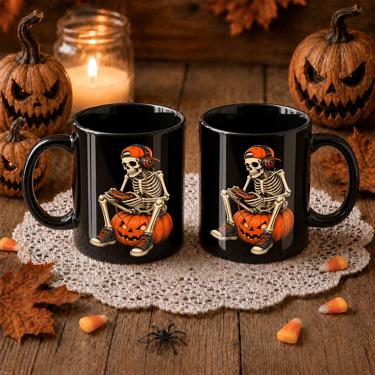 Skeleton Holding Red Balloon Halloween Mug, Funny Spooky Coffee Mug, Halloween Gift