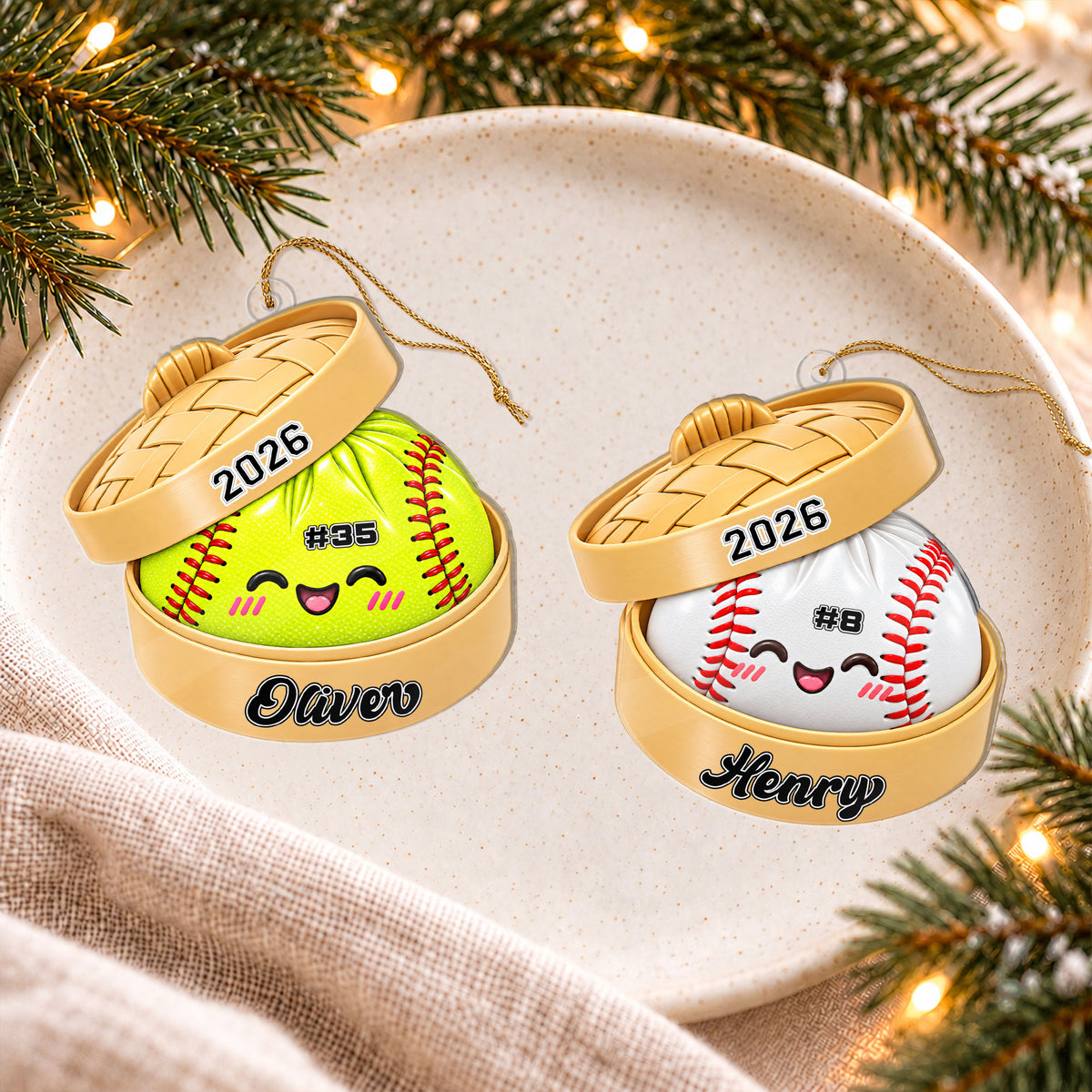 Personalized Custom Shape Acrylic Ornament - Cute Squishy Dumpling Style Sport Ball - Christmas Gift For Kids