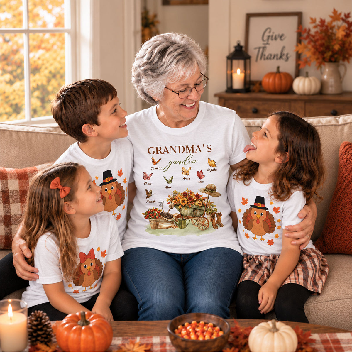 Personalized Grandma Thanksgiving Sweatshirt, Custom Family Name Grandma’s Garden Floral Autumn Family Gift