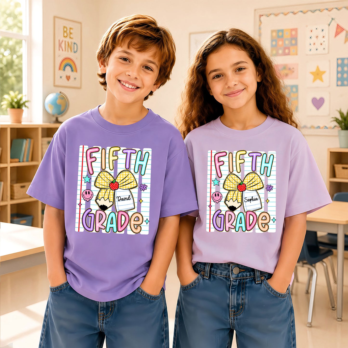 Personalized Striped Back to School Shirt for Kids Teachers – Custom Name & Grade Tee for Pre-K to 8th Grade Students, First Day Outfit