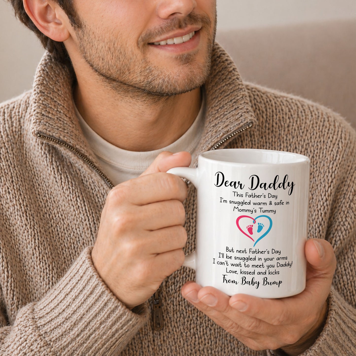 Personalized Dear Daddy Father’s Day Mug – Cute Baby Love Coffee Mug for New Dad, First Father’s Day Gift