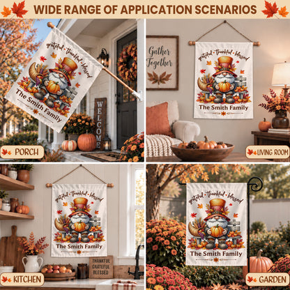 Personalized Thanksgiving Family Flag, Gnome Fall Garden Custom Family Name, Outdoor Decor Gift For Family
