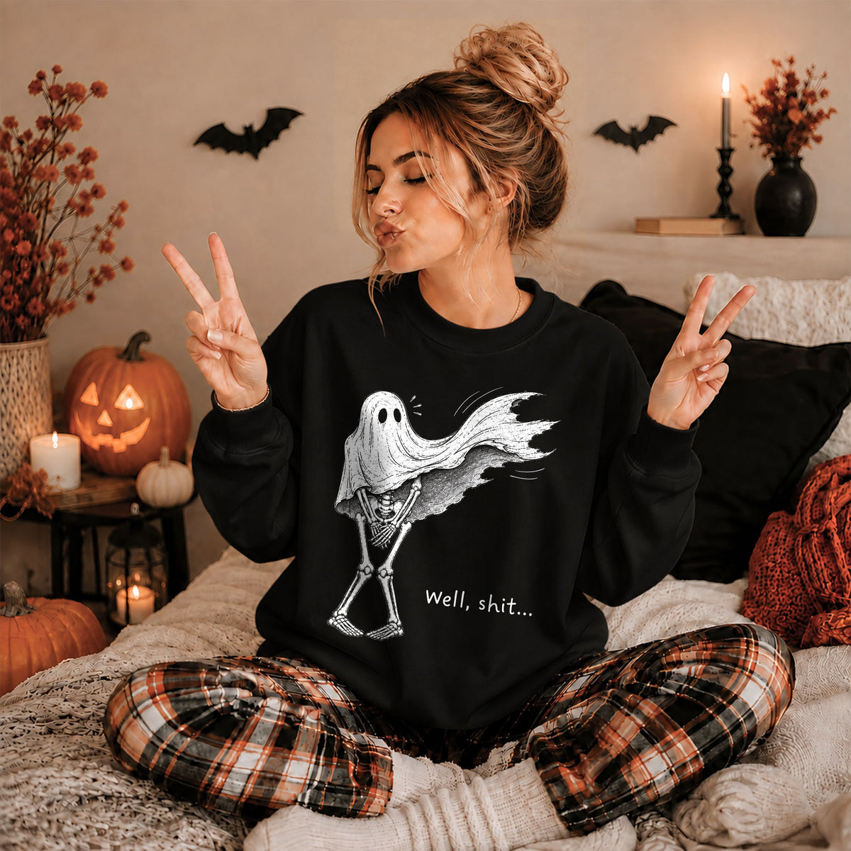 Skeleton Holding Red Balloon Graphic T-Shirt, Funny Halloween Inspired Skeleton Shirt, Spooky Season Casual Tee