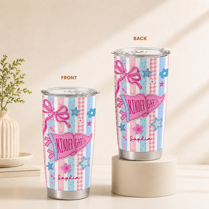 Personalized Back to School Tumbler - Custom Name & Class for Teachers and Students, Pastel Bow 20oz Travel Cup