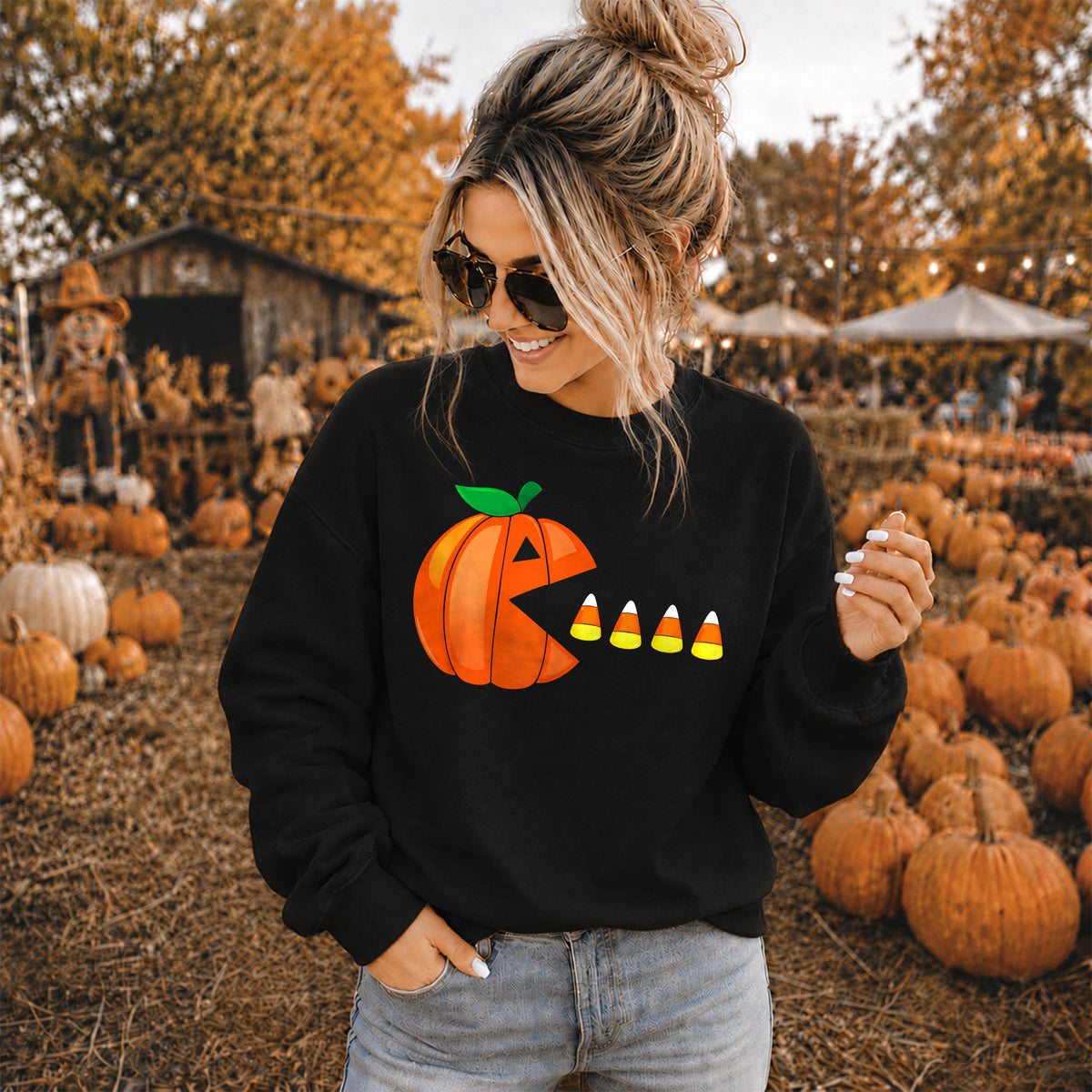 Pumpkin Ghost Graphic Halloween Sweatshirt, Spooky Season Jack O Lantern Shirt, Funny Halloween Gift