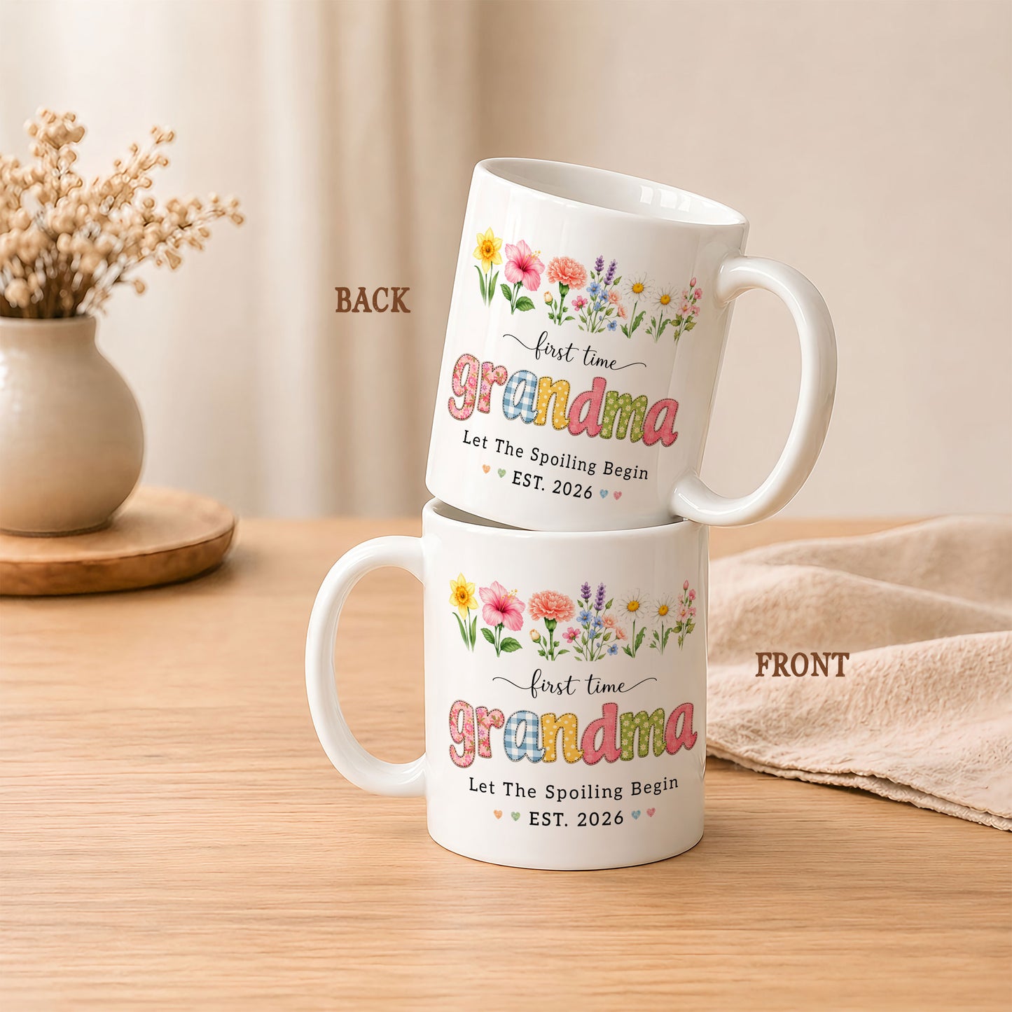 Personalized First Time Grandma Mug – Let The Spoiling Begin Coffee Mug, New Grandma Gift Est 2026