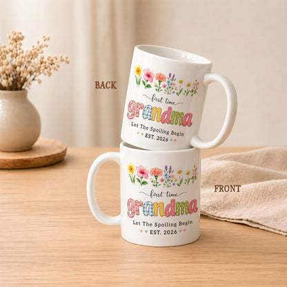Personalized First Time Grandma Mug – Let The Spoiling Begin Coffee Mug, New Grandma Gift Est 2026
