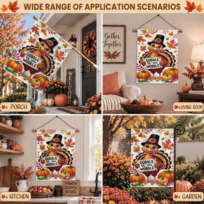 Thanksgiving Garden Flag Turkey GOBBLE WOBBLE Chestnuts Pumpkin Family Home Decor Gift For Family