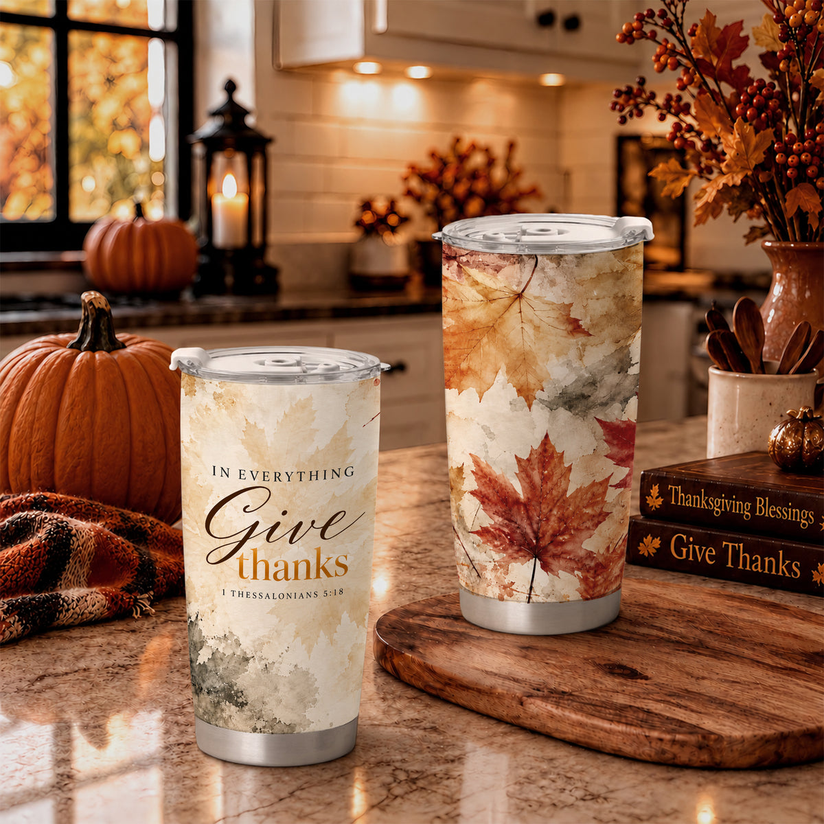 Christian Fall Thanksgiving 20oz Travel Coffee Mug Tumbler, Autumn Gift for Women, Family