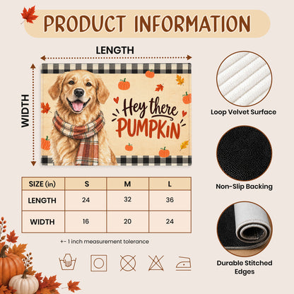 Custom Photo Watercolor Pet With Autumn Accessories Hey There Pumpkin - Personalized Doormat