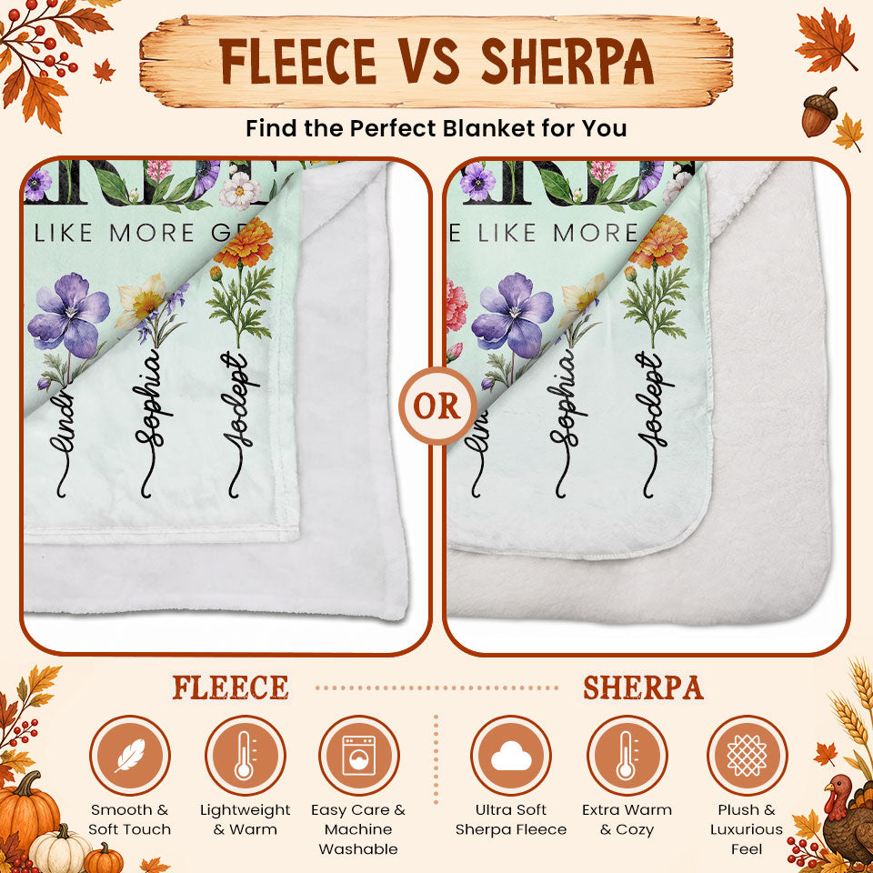 Personalized Grandma Thanksgiving Fleece & Sherpa Blanket, Family Garden Floral Custom Name Gift for Grandma