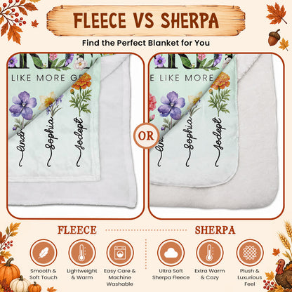 Personalized Grandma Thanksgiving Fleece & Sherpa Blanket, Family Garden Floral Custom Name Gift for Grandma