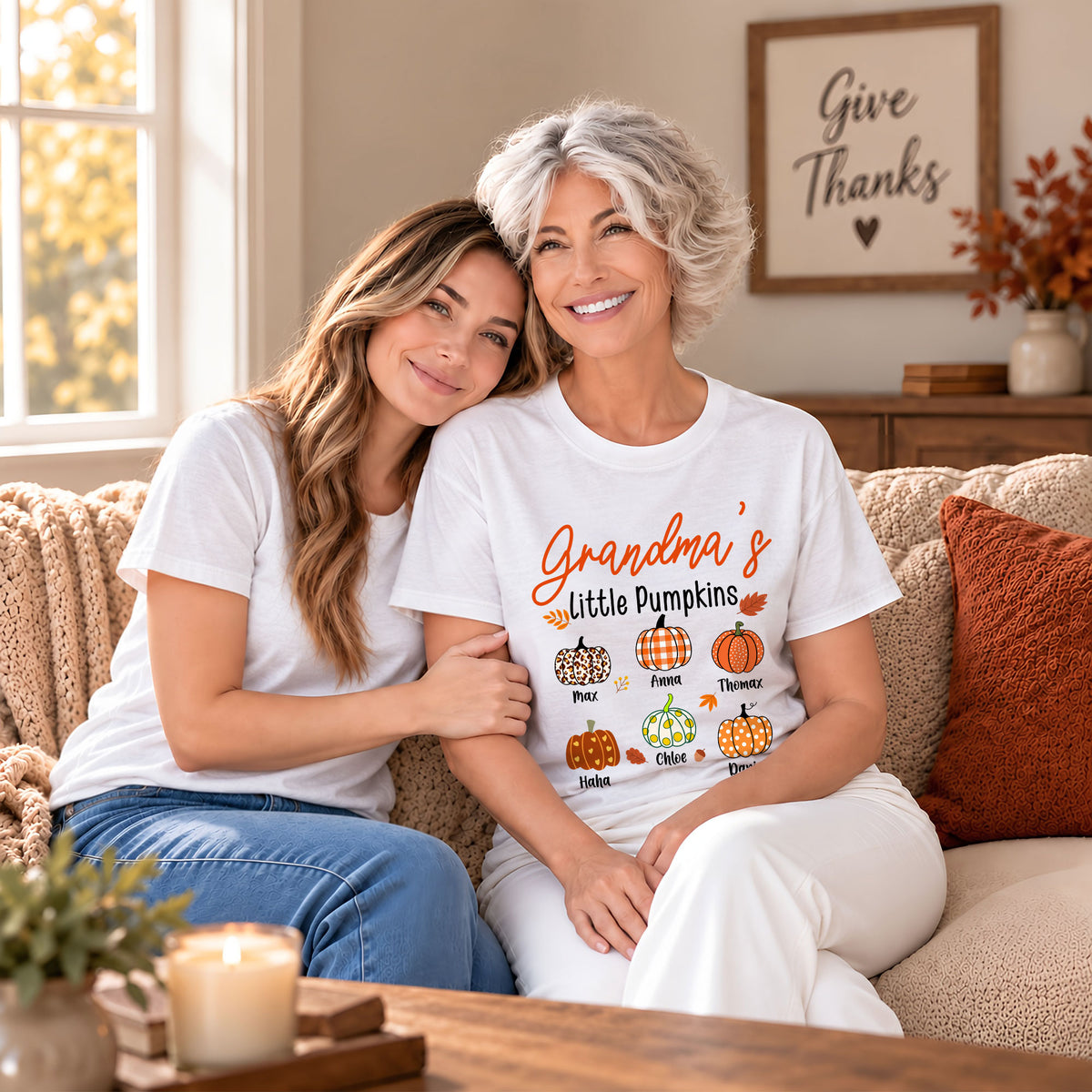 Personalized Grandma Thanksgiving Sweatshirt, Custom Family Name Autumn Little Pumpkin Family Gift