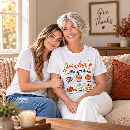 Personalized Grandma Thanksgiving Sweatshirt, Custom Family Name Autumn Little Pumpkin Family Gift
