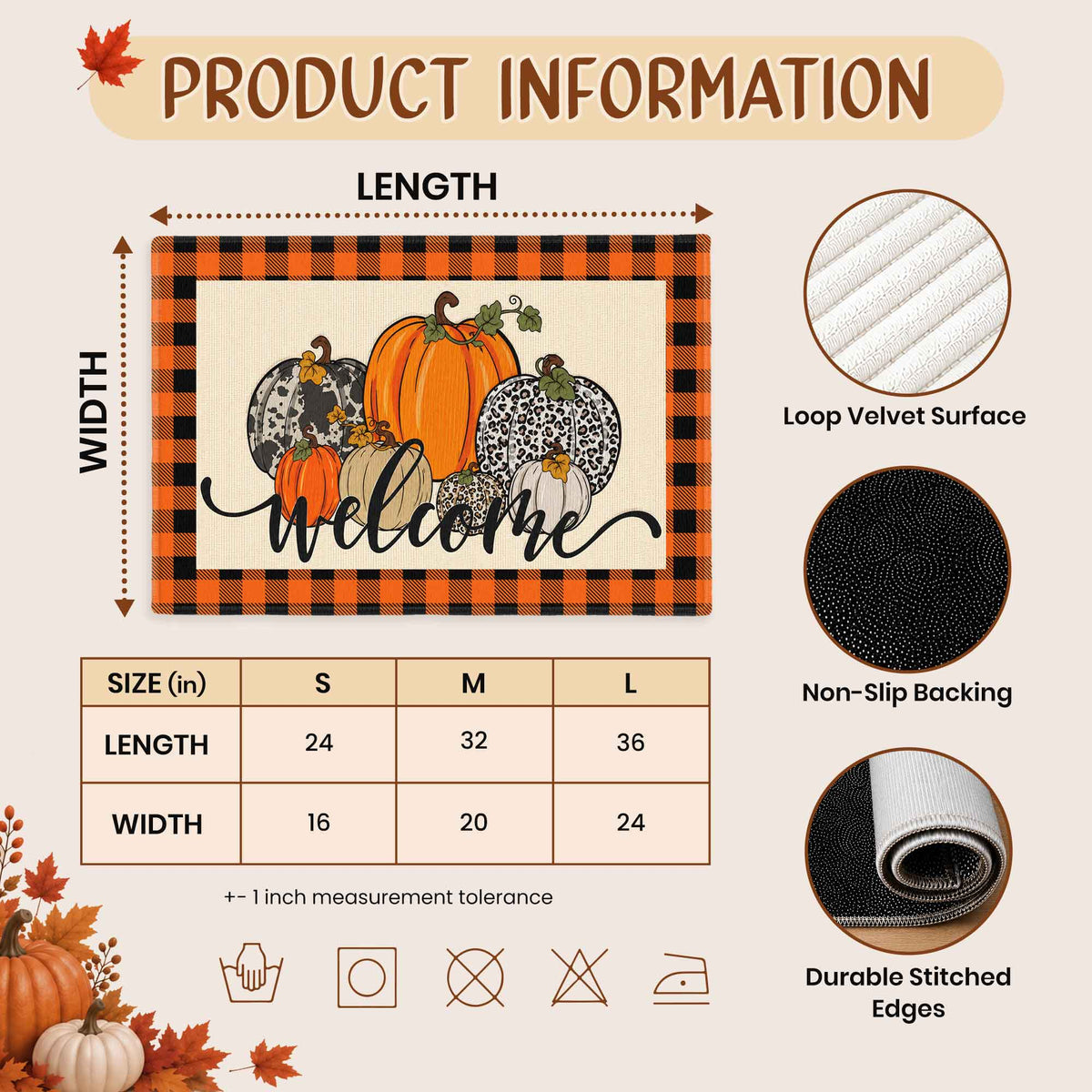 Fall Football Pumpkin Doormat, Welcome Autumn Leaves Door Mat, Thanksgiving Home Decor