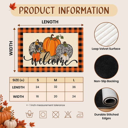 Fall Football Pumpkin Doormat, Welcome Autumn Leaves Door Mat, Thanksgiving Home Decor