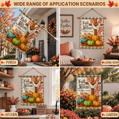 Give Thanks Fall Garden Flag, Rustic Cross Pumpkin Thanksgiving Yard Flag, Autumn Outdoor Decor