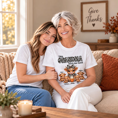 Personalized Grandma Sweatshirt, Custom Grandma Highland Cow with Grandkids Names Gift For Family
