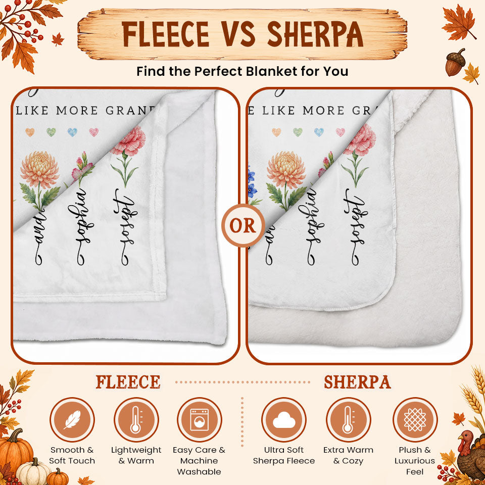 Personalized Grandma Thanksgiving Fleece & Sherpa Blanket, Family Garden Floral Custom Name Gift for Grandma