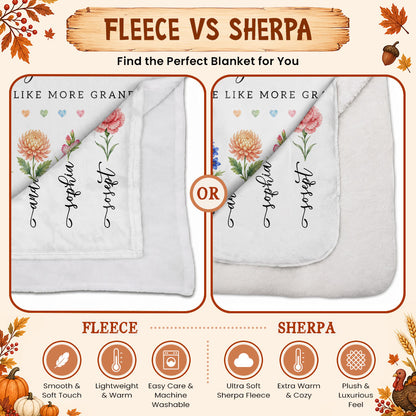 Personalized Grandma Thanksgiving Fleece & Sherpa Blanket, Family Garden Floral Custom Name Gift for Grandma