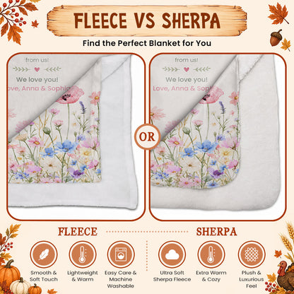 Personalized Grandma Thanksgiving Fleece or Sherpa Blanket, Floral Garden Family Custom Gift for Grandma