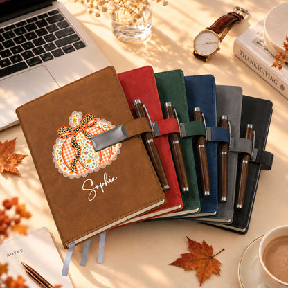 Personalized Notebook Thanksgiving Gift, Fall Floral Pumpkin Gift for Teacher, Student, Family, Friends