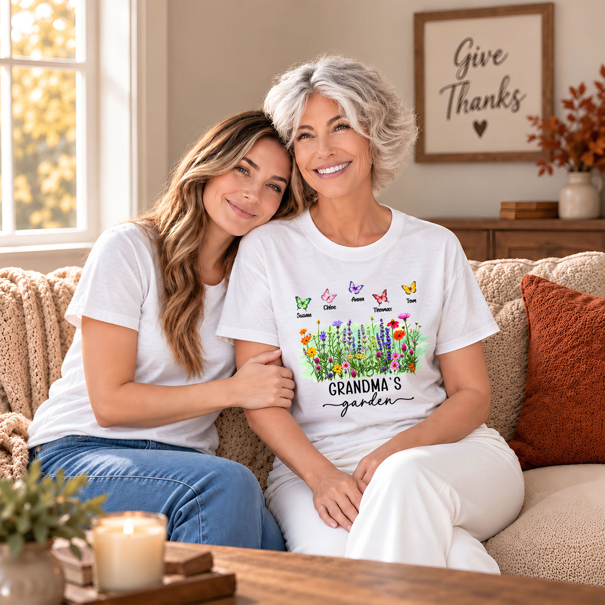 Personalized Grandma Thanksgiving Sweatshirt, Custom Family Name Grandma’s Garden Floral Autumn Family Gift