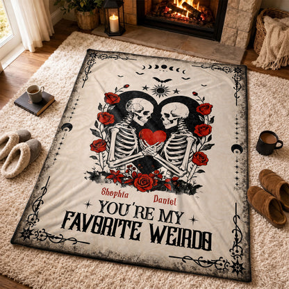 Skeleton Couple Blanket, Gothic Halloween Gift for Couples, Weird Love Design, Personalized Fleece Blanket & Sherpa Blanket