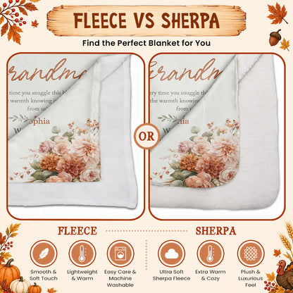 Personalized Grandma Thanksgiving Fleece or Sherpa Blanket, Floral Garden Family Custom Gift for Grandma