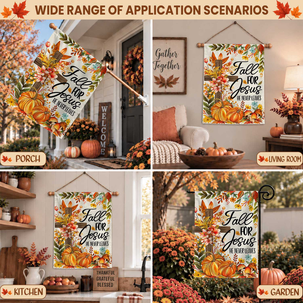 Give Thanks Fall Garden Flag, Rustic Cross Pumpkin Thanksgiving Yard Flag, Autumn Outdoor Decor