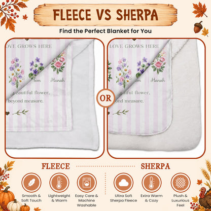 Personalized Grandma Thanksgiving Fleece & Sherpa Blanket, Family Garden Floral Custom Name Gift for Grandma